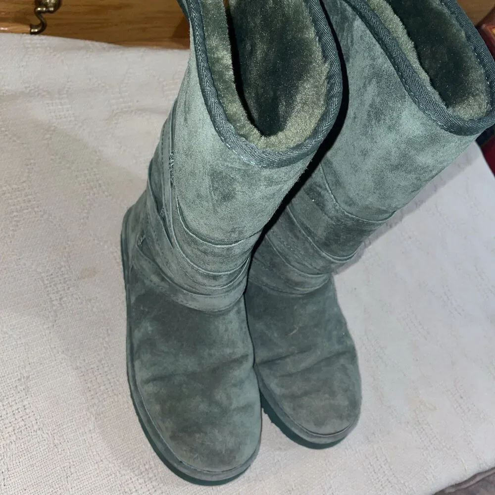 Lamo Women’s Fleece Lined Boots Size 9 M Green Leather Outdoors Comfort Warmth 1